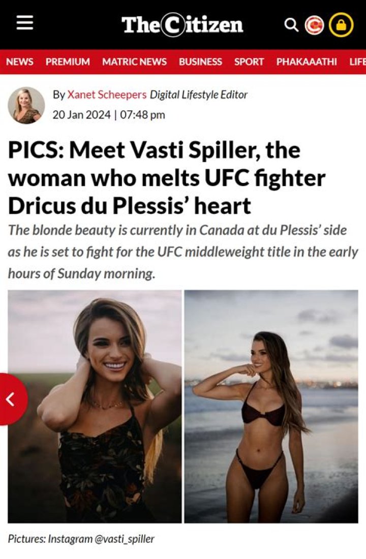 Vasti Spiller Age, Height, Wikipedia, Dricus Du Plessis Girlfriend